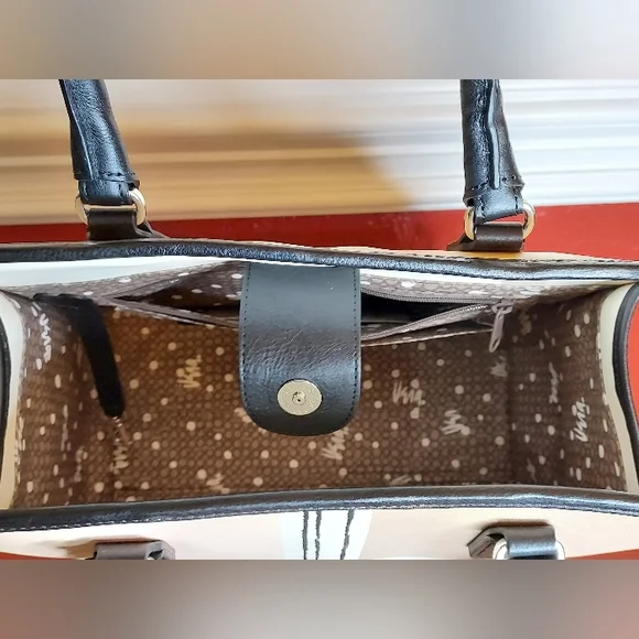 Brighton Celebrates Vera Limited Edition,Buff/Black Color Block Satchel. - Picture 8 of 13